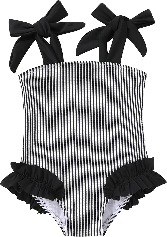 Happy Town Toddler Swimsuit Girl Solid Color Stripe One-Piece Baby Bathing Suits by HappyTown