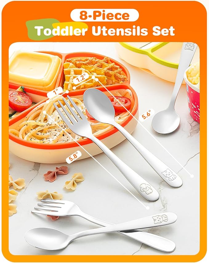 8-Piece Toddler Utensils Set, Food Grade Stainless Steel Kids Silverware Set - Image 2