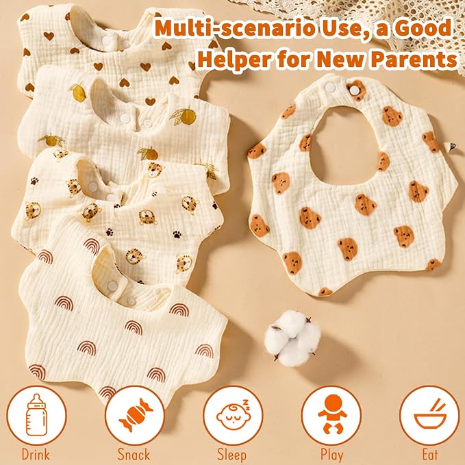 EllieHouse Baby Bibs for Girls Boys 8 Pack Muslin Drool Teeth Drooling Teething - Image 4