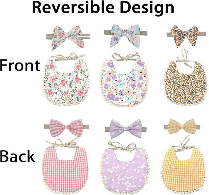 Baby Girls Floral Print Bibs, Reversible Burp Cloth Set - Image 2