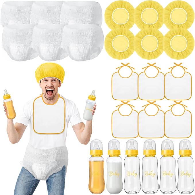 6 Sets Bottle Chug Baby Shower Games Juegos Para Plastic Baby Bottles Bibs Hat by giftlyze