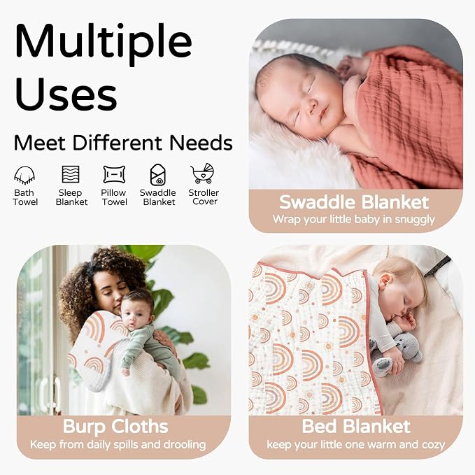Yoofoss Hooded Baby Towels for Newborn 2 Pack 100% Muslin Organic Cotton Baby - Image 4
