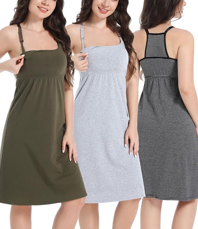 SUIEK 3-Pack Maternity Nursing Nightgown Cotton Breastfeeding Dress Pregnancy by SUIEK