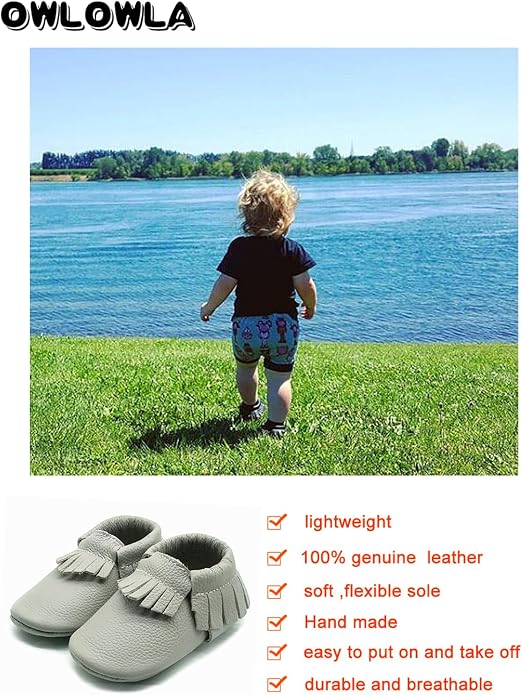 OWLOWLA Baby Moccasins Soft Sole Leather Baby Shoes Infant Toddler Pre-Walker - Image 4