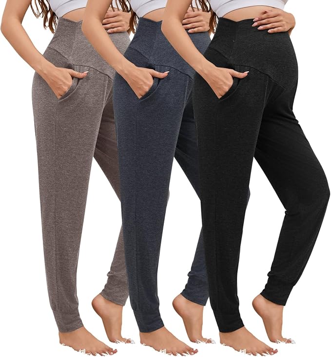 3 Pack Women's Maternity Sweatpants Over The Belly Pregnancy Jogger Pants by Unknown