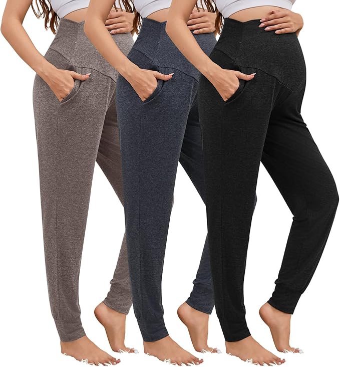 3 Pack Women's Maternity Sweatpants Over The Belly Pregnancy Jogger Pants by Unknown