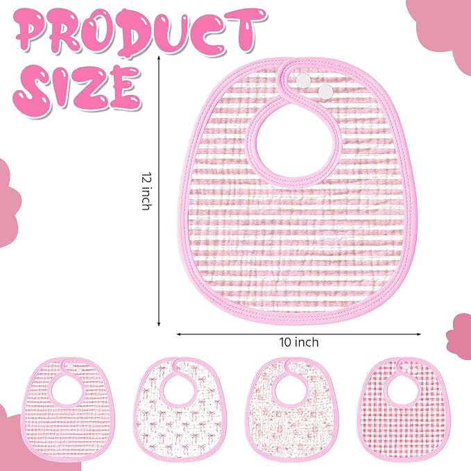 4 Piece Drooling Bibs for Baby Boys Girls, Soft Triple Layer Cotton Muslin - Image 2