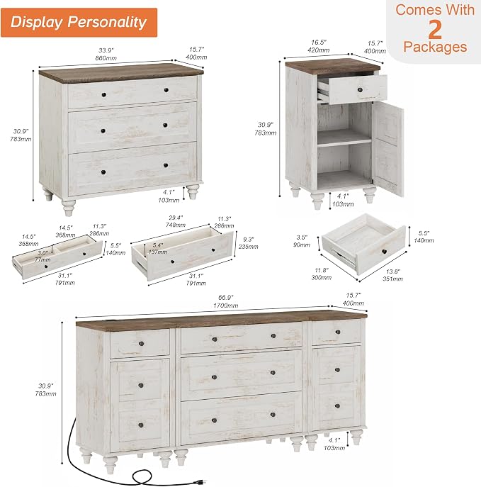 WAMPAT Rustic White Dresser for Kids Bedroom - Image 2