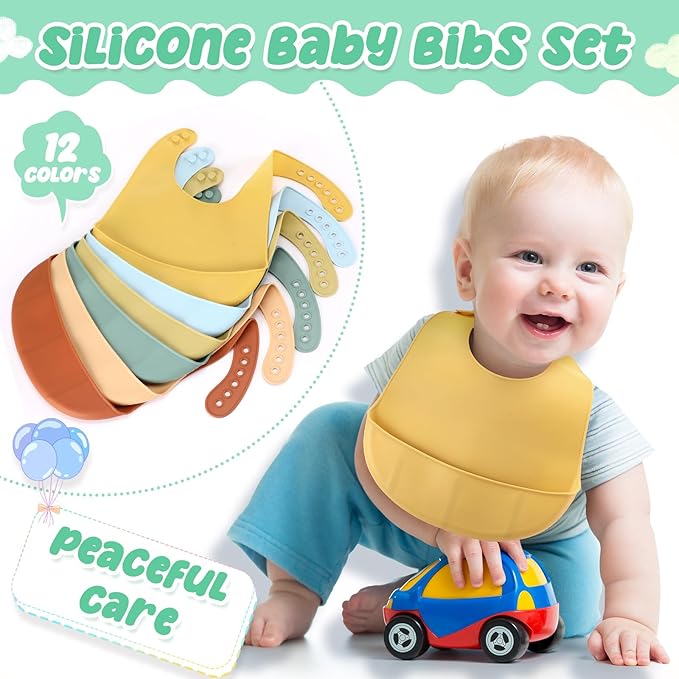Mepase Silicone Bibs Waterproof Silicone Baby Bibs Soft Adjustable Baby Feeding - Image 4