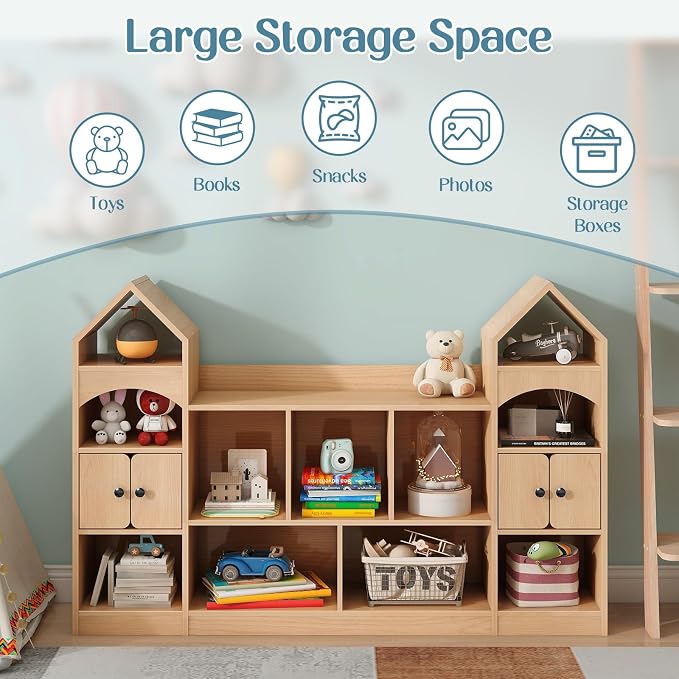 Vabches Kids Bookcase and Toy Storage Organizer, Children Bookshelf, Castle - Image 7