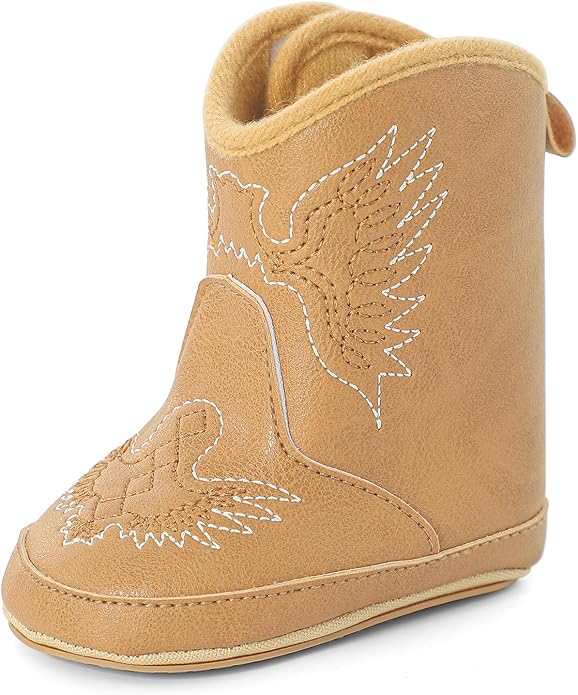 MK MATT KEELY Leather Western Boots Cowboy Bootie Soft Sole Non-Slip Crib Shoes by MKMATTKEELY