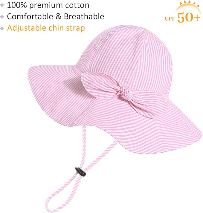 Baby Girl Sun Hat with UPF 50+ Outdoor Adjustable Beach Hat with Wide Brim - Image 2