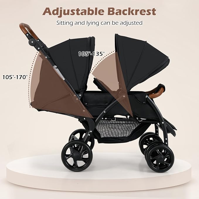 INFANS Double Stroller, Foldable Baby Tandem Stroller - Image 4
