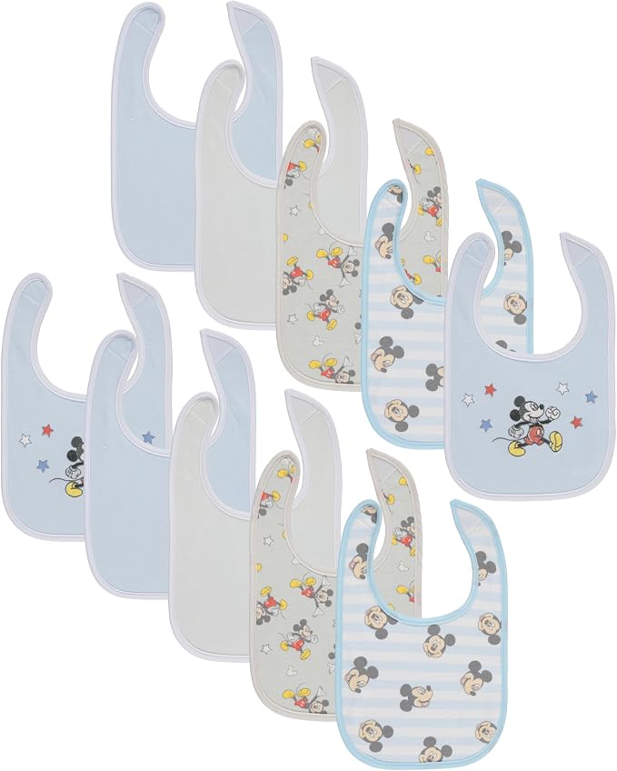 Disney 10-Pack Mickey Mouse Baby Bibs – Ten Soft, and Adjustable Cotton Bibs by Disney