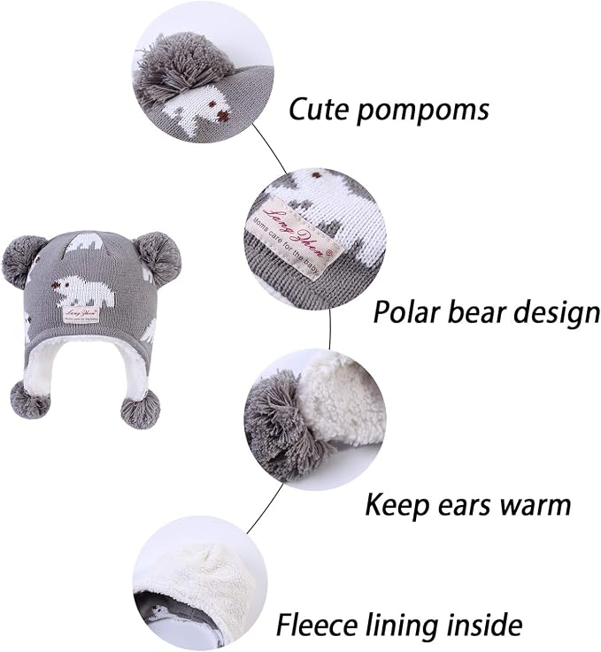 LANGZHEN Toddler Kids Infant Winter Hat, Earflap Knit Warm Cap Fleece Lined - Image 5