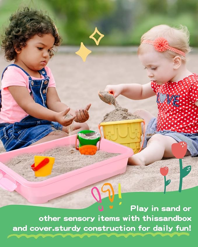 Sensory Bin Sand Tray with Lid for Toddlers 2 Pcs 15in Portable Sandbox Toy - Image 2
