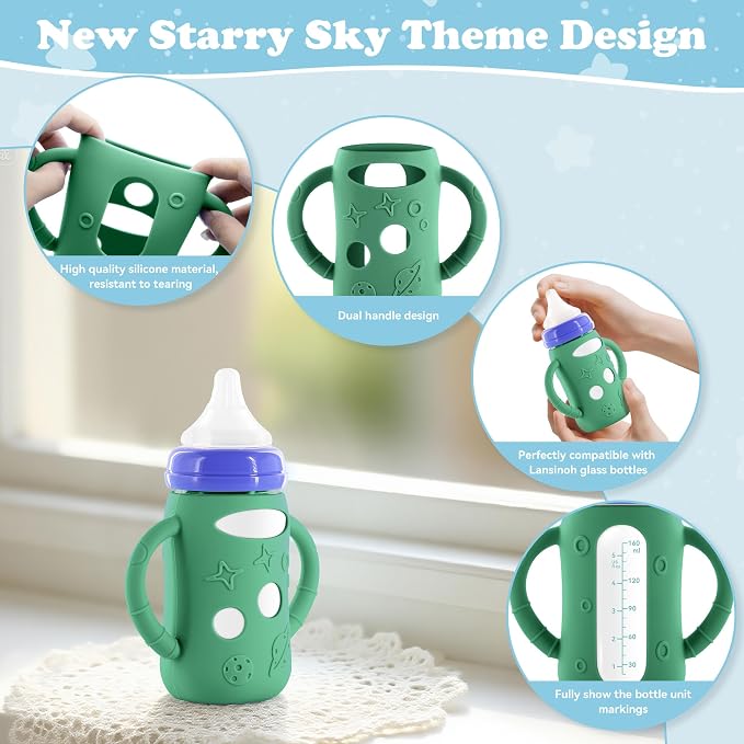 4-Pack Silicone Sleeves for Lansinoh Glass Bottles 5 oz-Starry Sky Design Baby - Image 3