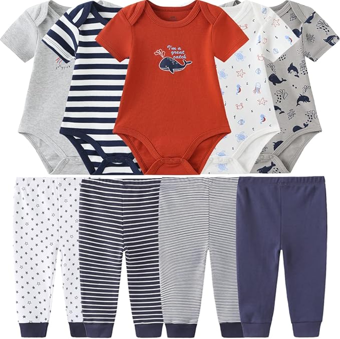 Baby Layette Set Baby Boys' 9-Piece Bodysuits Pants Set Toddler Girl Boy Unisex by Kiddiezoom