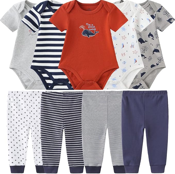Baby Layette Set Baby Boys' 9-Piece Bodysuits Pants Set Toddler Girl Boy Unisex by Kiddiezoom