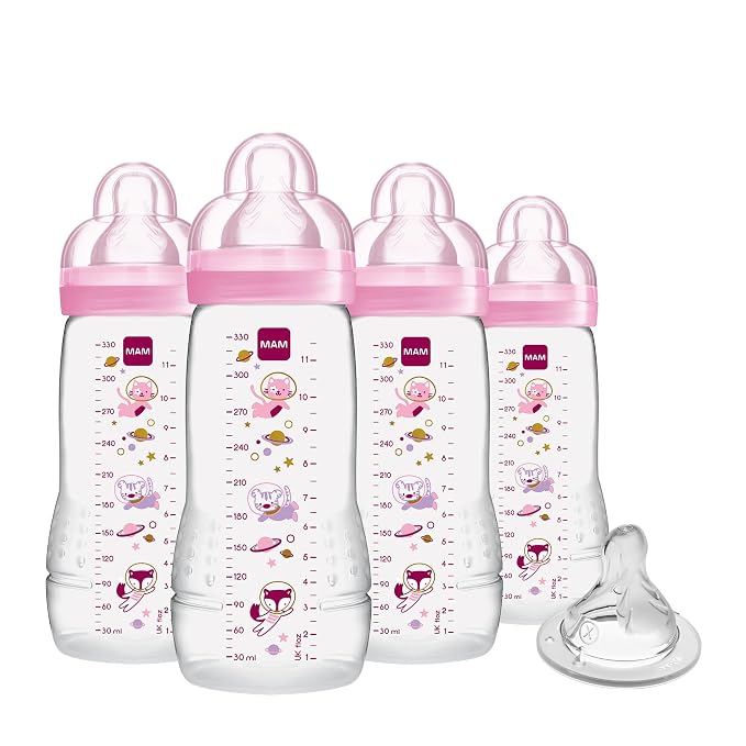 MAM Easy Active Baby Bottles 11oz w/Bonus Fast Flow Skinsoft Silicone Nipple by MAMBabyUSA