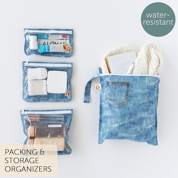 Bumkins Roamio Wet Bag and 3-Pack Clear-Sided Travel Pouches, Waterproof Fabric - Image 2