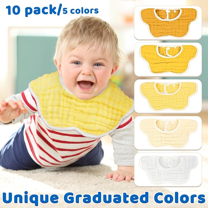 EllieHouse Baby Bibs for Girls Boys 10Pack Muslin Drool Teeth Drooling Teething - Image 5