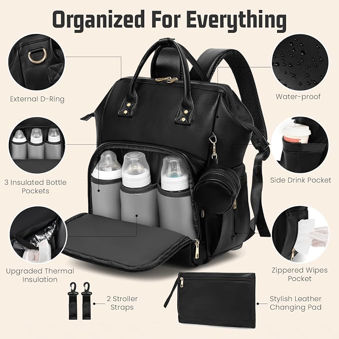 Premium Vegan Leather Diaper Bag Backpack - Image 3