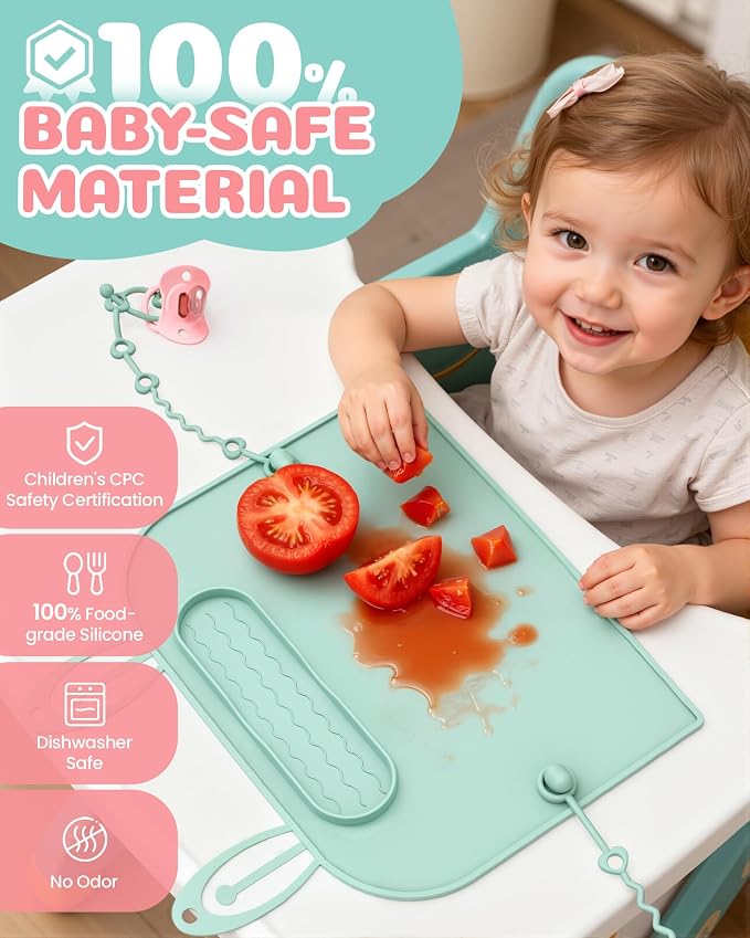 2Pack Silicone Placemats for Baby&Kid, Stain-Proof Non-Slip Baby Place Mat for - Image 2