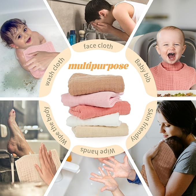 Muslin Burp Cloths 100% Cotton Baby Burp Cloths Soft, Absorbent 10x20 inches - Image 4