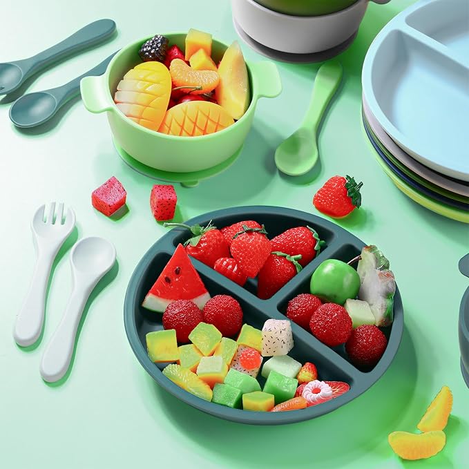 Dandat 24 Pcs Silicone Baby Feeding Set, 6 Baby Toddler Suction Bowls 6 Divided - Image 5