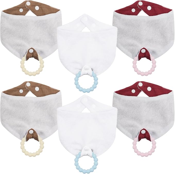 Baby Bandana Bibs & Teethers 6-Pack, 100% Organic Cotton, Super Absorbent & Soft by CUXFLS
