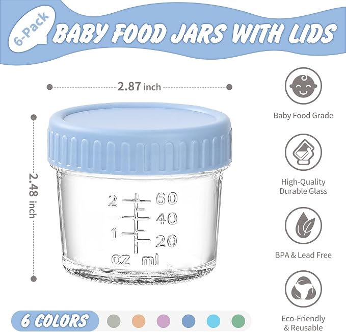 DRKIO 6 Pack Glass Baby Food Storage Containers - 4 Oz Baby Food Jars - Image 2