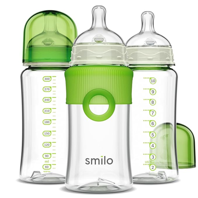 Smilo Baby Bottle Set with Stage 0 Slow Flow Anti Colic Nipple, 10 Oz / 300 ml by Smilo