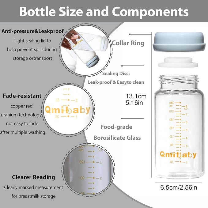 Breast Milk Storage Bottles 240ml 8oz BPA-Free Leak-Proof Baby Bottle - Image 2