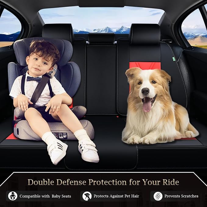 FLORICH Rear Seat Covers Leather Car Seat Covers Waterproof Back Seat Cover - Image 3