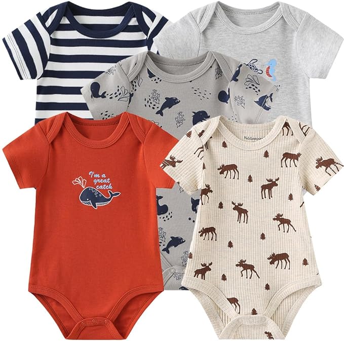 Kiddiezoom Newborn Baby Unisex Cotton One-Piece Bodysuits Baby Gift 5-Pack Baby by Kiddiezoom
