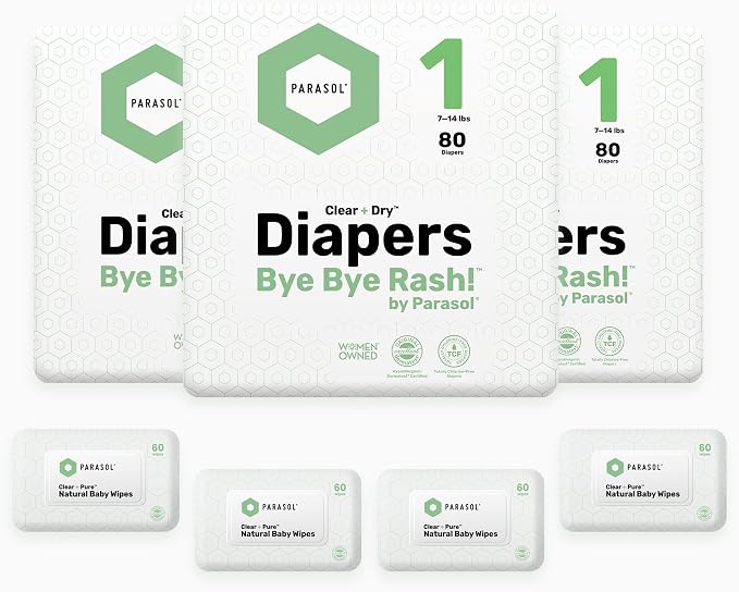 Parasol Clear+Dry Disposable Diapers and Clear+Pure Wipes, RashShield Protection - Image 2