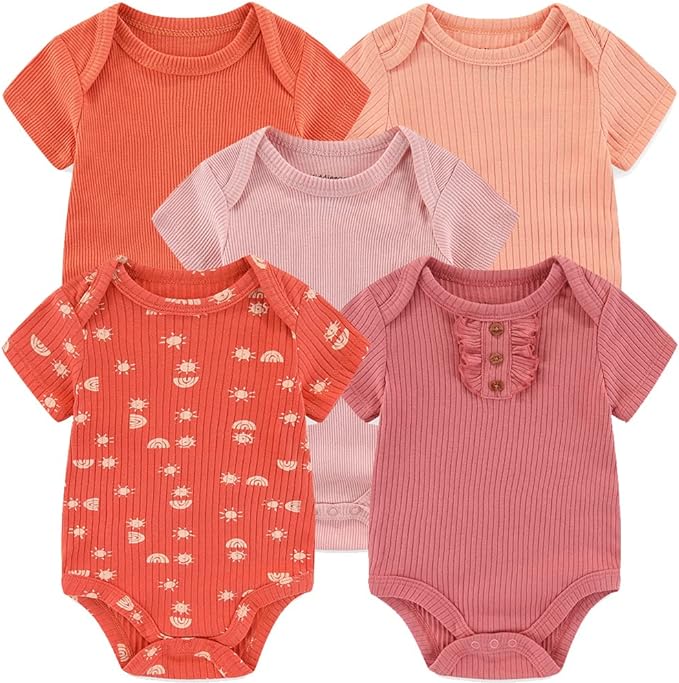 Kiddiezoom Newborn Baby Unisex Cotton One-Piece Bodysuits Baby Gift 5-Pack Baby by Kiddiezoom