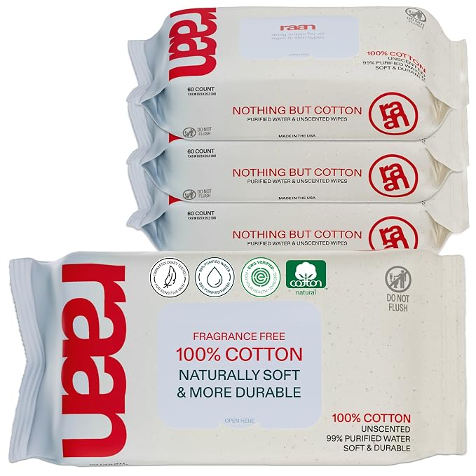 Raan, 100% Cotton Baby & Toddler Wipes, Unbleached, 99% Purified Water by Raan