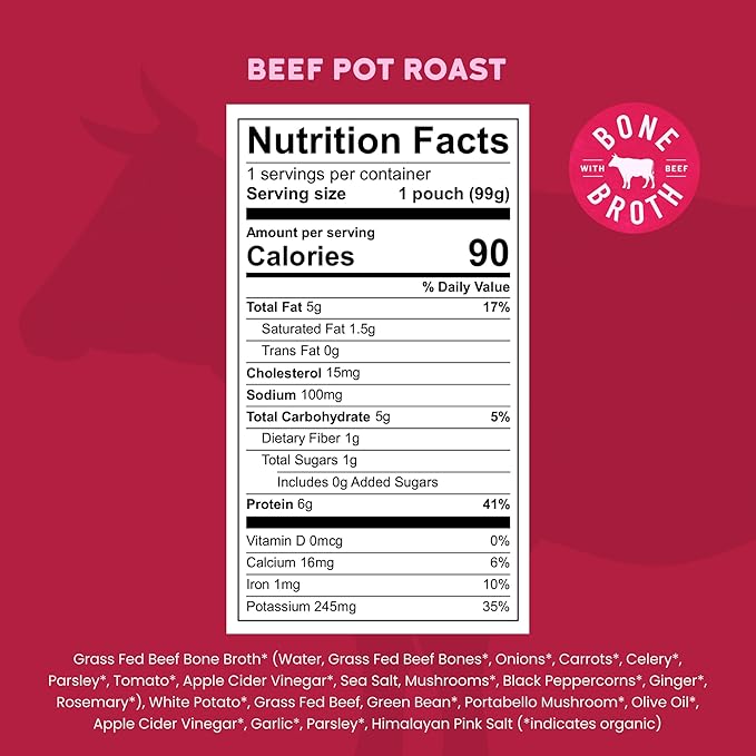 Serenity Kids 7+ Months Beef Pot Roast Bone Broth Puree Baby Food Pouches - Image 2