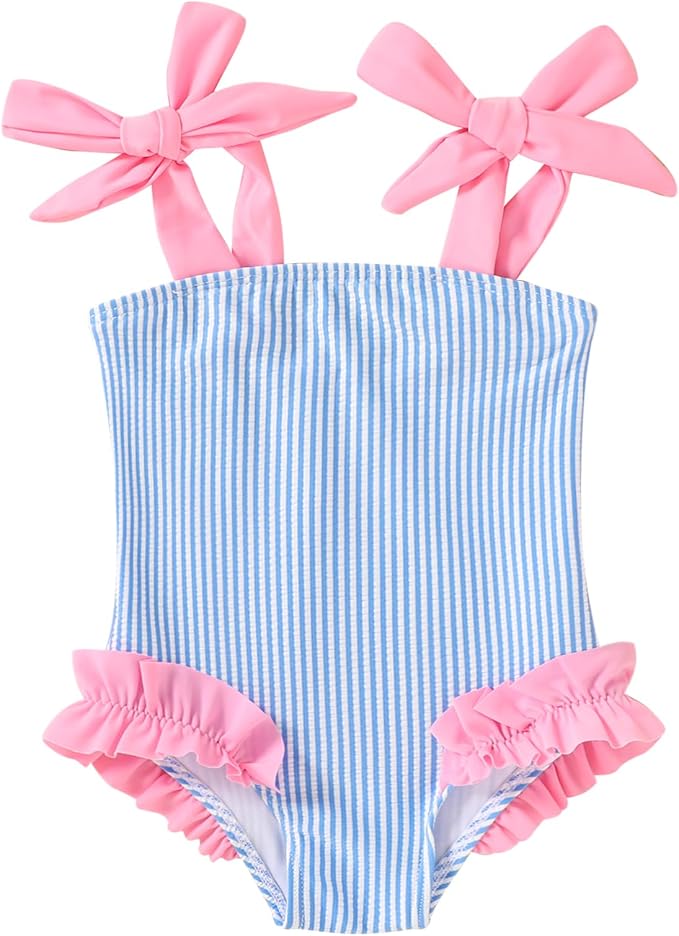 Happy Town Toddler Swimsuit Girl Solid Color Stripe One-Piece Baby Bathing Suits by HappyTown