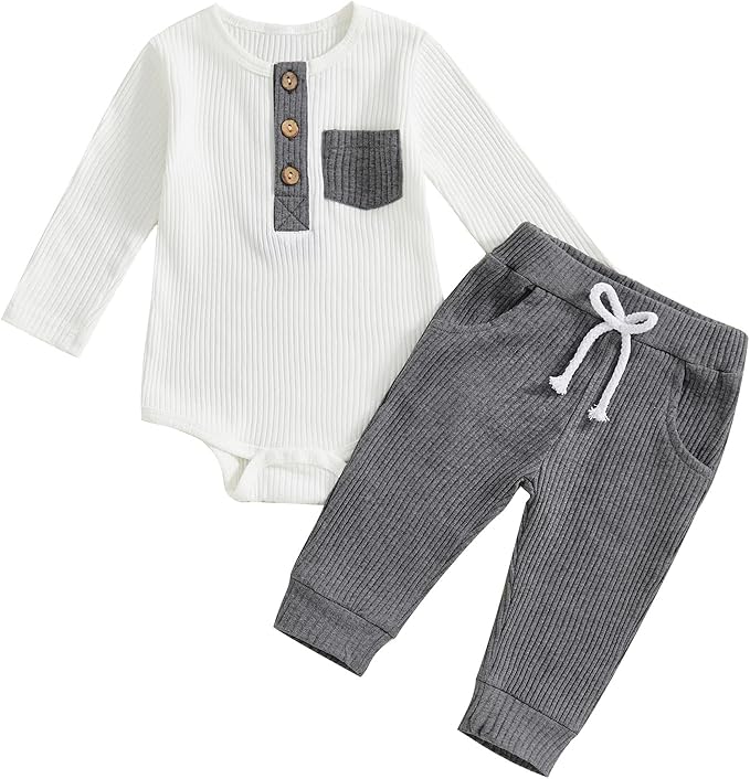 fhutpw Baby Boy Clothes 3 6 12 18 Months Ribbed Knitted Long Sleeve Romper and by fhutpw