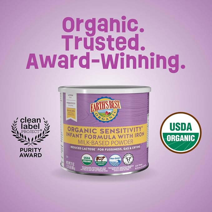 Earth's Best Organic Sensitivity Infant Formula, Babies 0-12 Months, Omega-3 DHA - Image 3