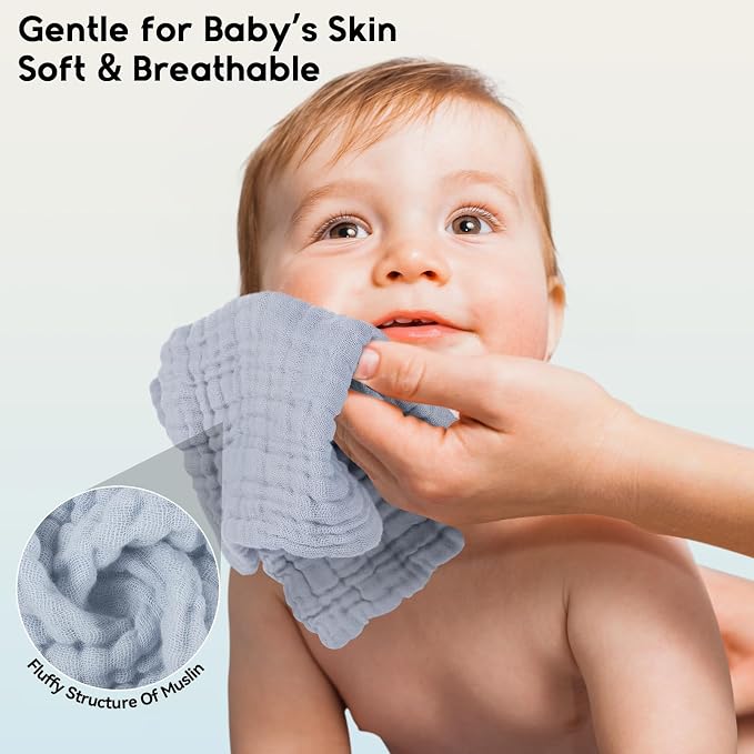 Muslin Baby Washcloths 6 Pack, 100% Cotton Wash Cloths - Image 4