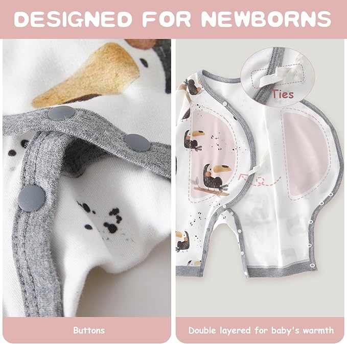100% Organic Cotton Soft 0-6 Months Unisex Footless Newborn Baby Sleepers - Image 3