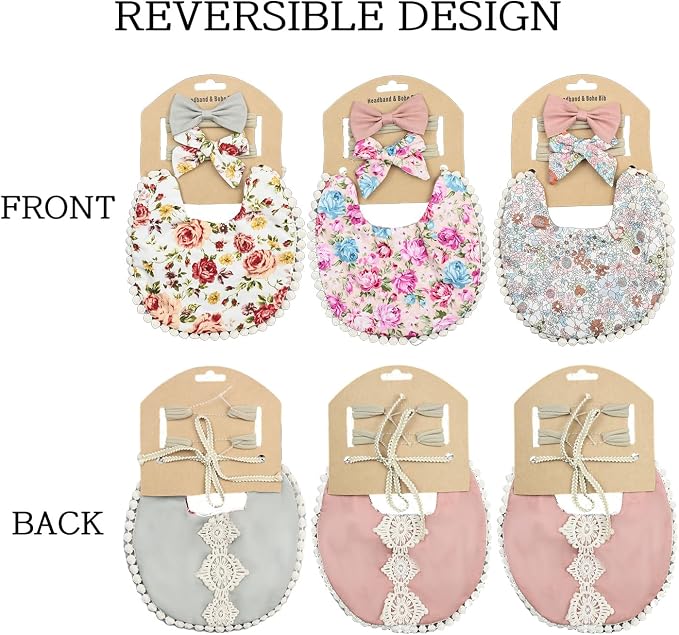 Baby Girls Floral Print Bibs, Reversible Burp Cloth Set - Image 2