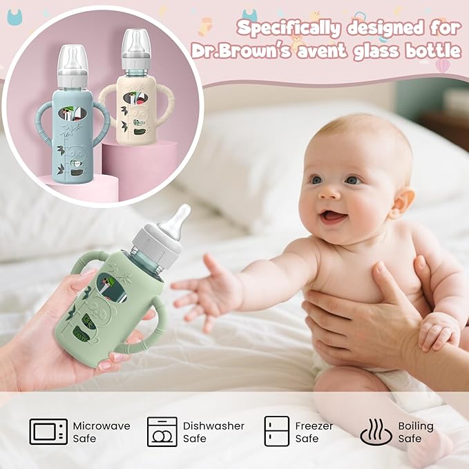3 PCS Dr Brown Glass Bottles Silicone Sleeves, Compatible - Image 2