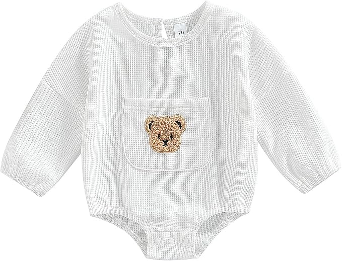 Douhoow Cute Baby Sweatshirt Romper Waffle Knit Baby Clothes Infant Girl Boy by DouhoowBabyKidsClothes