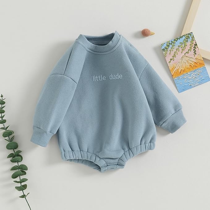 VISGOGO Newborn Infant Baby Boy Girls Oversized Romper Little Dude Sweater - Image 3