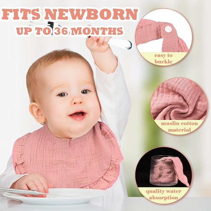 Seematn 10 Pcs Baby Muslin Bibs Drool Bibs Bandana Ruffle Soft Cotton - Image 3